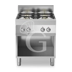 Cucina Professionale A Gas 4 Fuochi Armadio Aperto Profondità 700 Mm