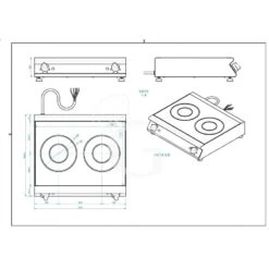 Piano Di Cottura Professionale In Vetroceramica 2 Zone Cottura L 570 Mm X P 510 Mm X H 120 Mm -Vendite GATRODOMUS piano di cottura professionale in vetroceramica 2 zone cottura l 570 mm x p 510 mm x h 120 mm 4