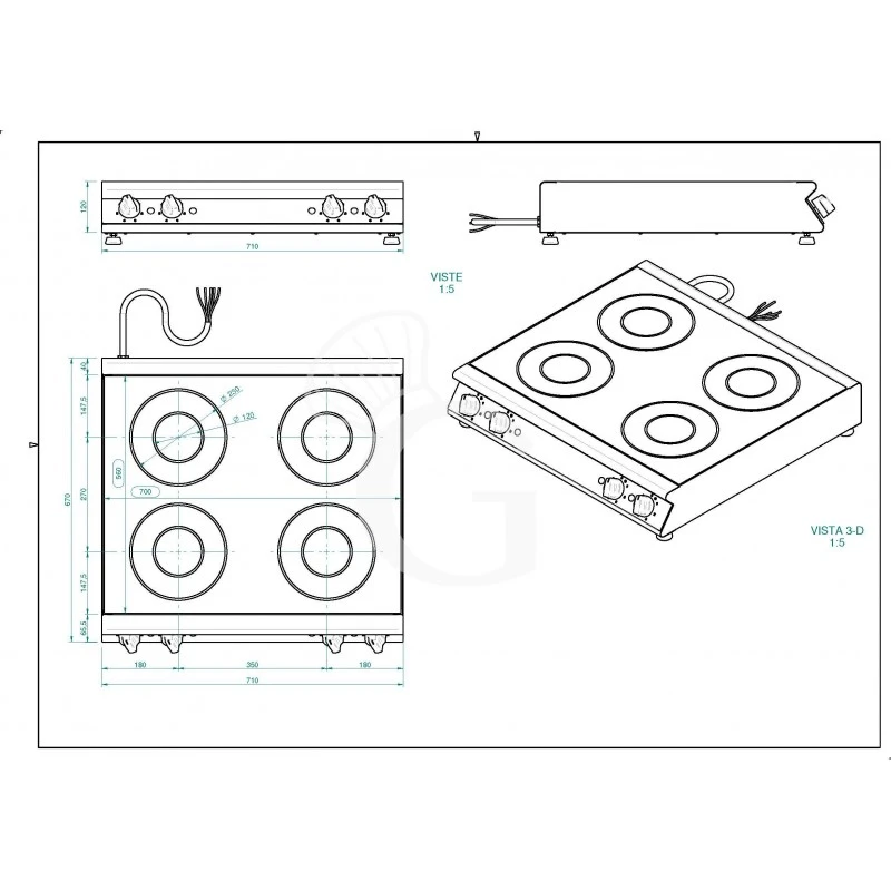 Piano Di Cottura Professionale In Vetroceramica 4 Zone Di Cottura L 710 Mm X P 670 Mm X H 120 Mm 7 Piano Di Cottura Professionale In Vetroceramica 4 Zone Di Cottura L 710 Mm X P 670 Mm X H 120 Mm - immagine 5