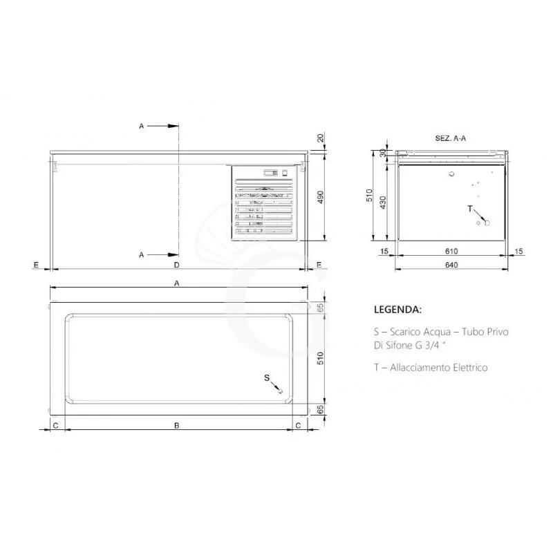 Piano Refrigerato Statico Da Incasso - Altezza Vasca 30 Mm - Dimensioni L 1785 X P 640 X H 510 Mm 4 Piano Refrigerato Statico Da Incasso - Altezza Vasca 30 Mm - Dimensioni L 1785 X P 640 X H 510 Mm - immagine 2