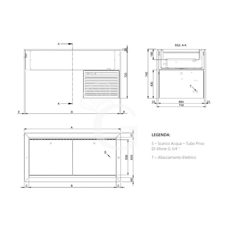 Piano Refrigerato Ventilato Da Incasso Con Vasca Regolabile - Dimensioni L 2110 X P 740 X H 745 Mm 4 Piano Refrigerato Ventilato Da Incasso Con Vasca Regolabile - Dimensioni L 2110 X P 740 X H 745 Mm - immagine 2