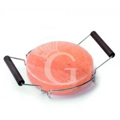 Piastra Di Sale Rosa Rotonda Con Telaio Cromato Manici Legno, Ø 200 Mm