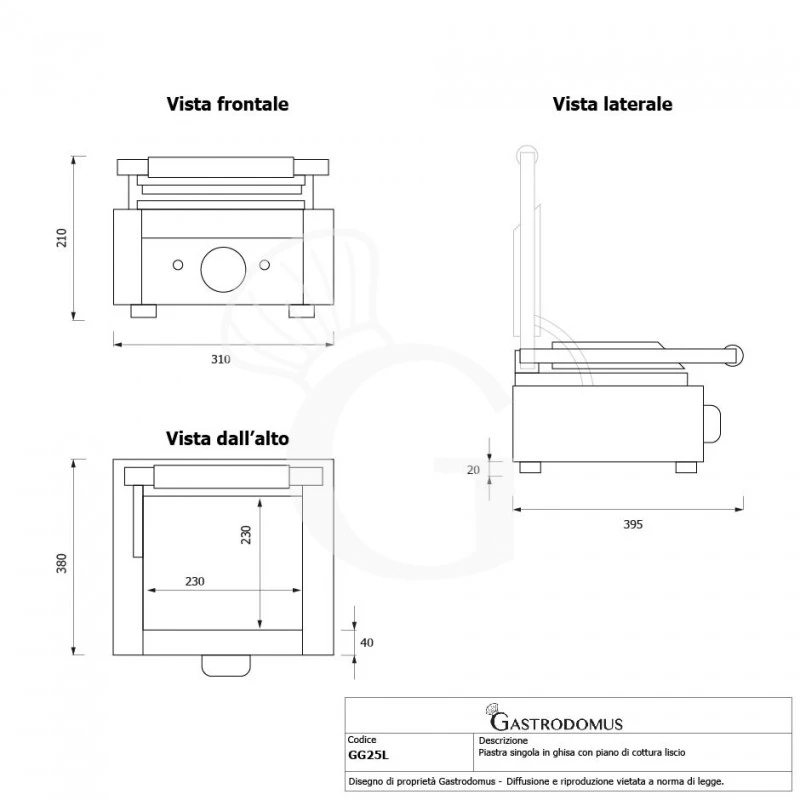 Piastra Per Panini Singola Liscia In Ghisa - L 310 Mm X P 380 Mm X H 210/520 Mm 8 Piastra Per Panini Singola Liscia In Ghisa - L 310 Mm X P 380 Mm X H 210/520 Mm - immagine 6