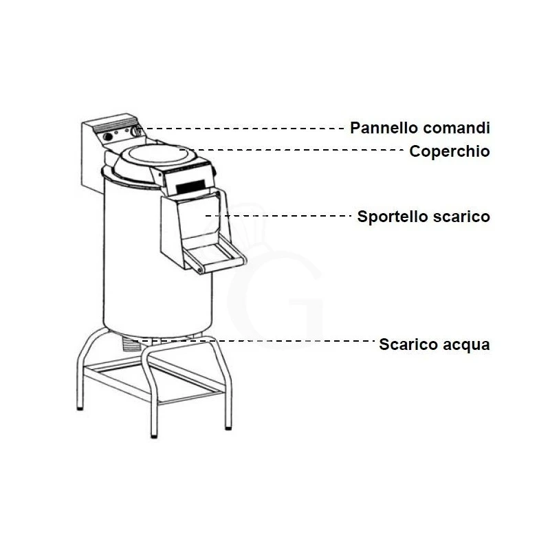 Puliscicozze Da Pavimento Con Cavalletto, Monofase, Capacità 6/10 Kg, Produzione 120 Kg/h 8 Puliscicozze Da Pavimento Con Cavalletto, Monofase, Capacità 6/10 Kg, Produzione 120 Kg/h - immagine 6