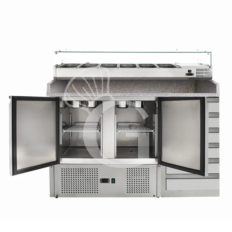 Saladette Refrigerata 2 Porte E 6 Cassetti, Temperatura +2°C/+8°C, Vetrina, Piano In Granito 4 Saladette Refrigerata 2 Porte E 6 Cassetti, Temperatura +2°C/+8°C, Vetrina, Piano In Granito - immagine 2