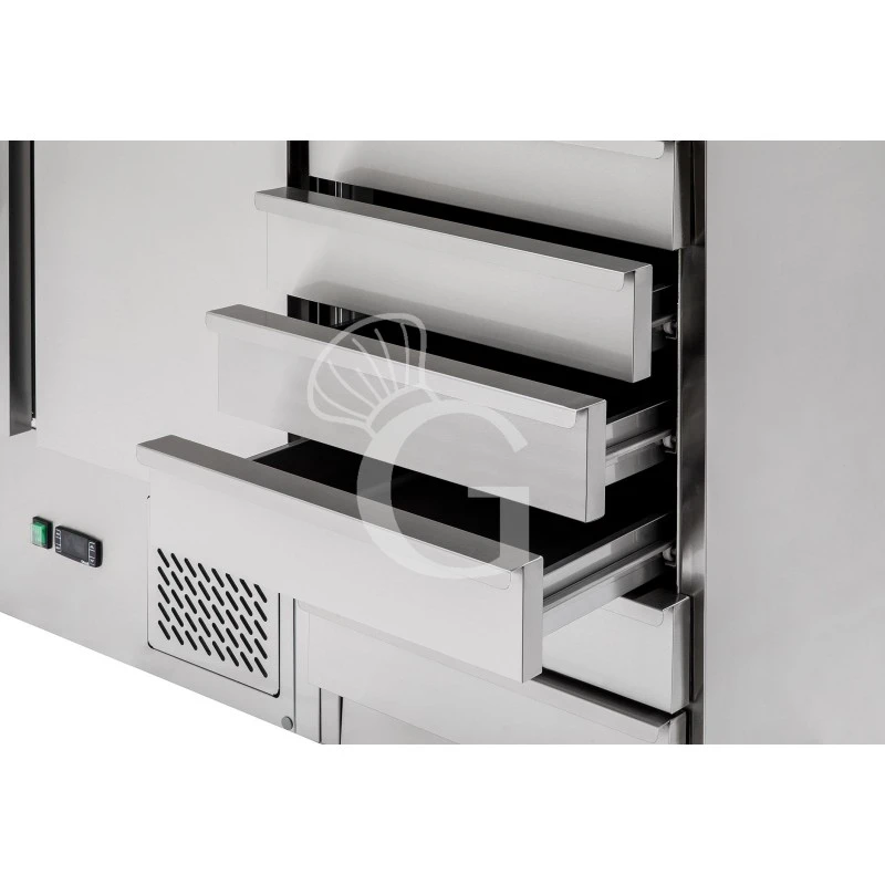 Saladette Refrigerata 2 Porte E 6 Cassetti, Temperatura +2°C/+8°C, Vetrina, Piano In Granito 6 Saladette Refrigerata 2 Porte E 6 Cassetti, Temperatura +2°C/+8°C, Vetrina, Piano In Granito - immagine 4