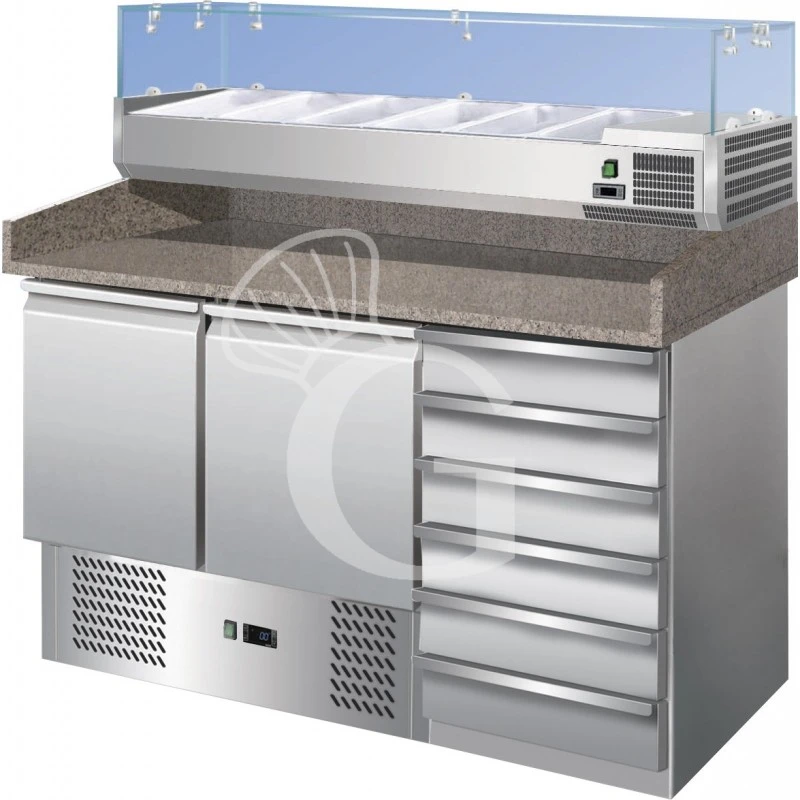 Saladette Refrigerata 2 Porte E 6 Cassetti, Temperatura +2°C/+8°C, Vetrina, Piano In Granito 3 Saladette Refrigerata 2 Porte E 6 Cassetti, Temperatura +2°C/+8°C, Vetrina, Piano In Granito