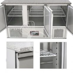 Saladette Refrigerata 3 Porte, Temperatura +2°C/+8°C, Vetro, Piano In Granito, Predisposta Per 8 Bacinelle Da 1/6 -Vendite GATRODOMUS saladette refrigerata 3 porte temperatura 2c8c vetro piano in granito 3