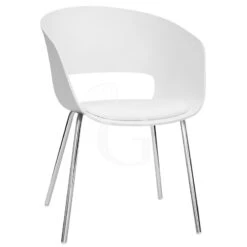 Sedia Eco Con Struttura In Metallo Cromato, Scocca In Polipropilene E Cuscino In Ecopelle