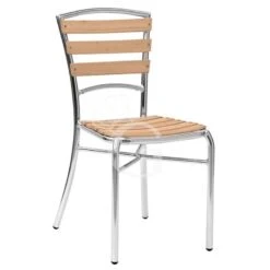 Sedia Ibis Con Struttura In Alluminio Anodizzato, Seduta E Schienale A Doghe In Legno Di Rovere