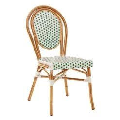 Sedia Molly In Alluminio Verniciato E Bambù, Seduta E Schienale Con Rivestimento In Filo Di Nylon