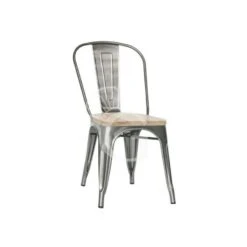 Sedia Xerox Con Struttura E Schienale In Metallo Verniciato E Vernice Trasparente E Seduta In Legno