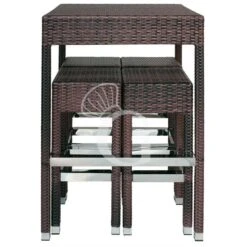 Set Garden Tavolo E 4 Sgabelli In Alluminio, Rivestimento In Filo Di Polietilene, Piano In Vetro Temperato