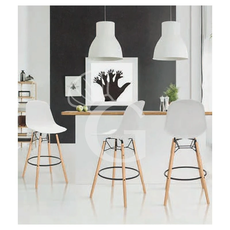 Sgabello Con Struttura In Legno E Metallo, Seduta In Polipropilene 4 Sgabello Con Struttura In Legno E Metallo, Seduta In Polipropilene - immagine 2