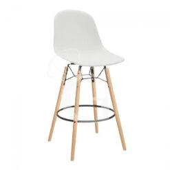 Sgabello Con Struttura In Legno E Metallo, Seduta In Polipropilene