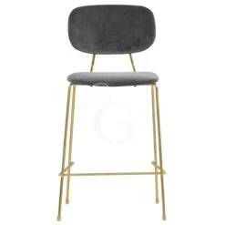 Sgabello Con Struttura In Metallo Ottonato E Rivestimento In Velluto