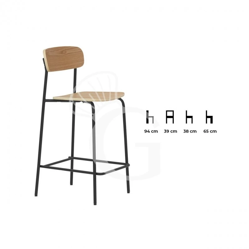 Sgabello Con Struttura In Metallo Verniciato, Schienale E Seduta In Legno 4 Sgabello Con Struttura In Metallo Verniciato, Schienale E Seduta In Legno - immagine 2