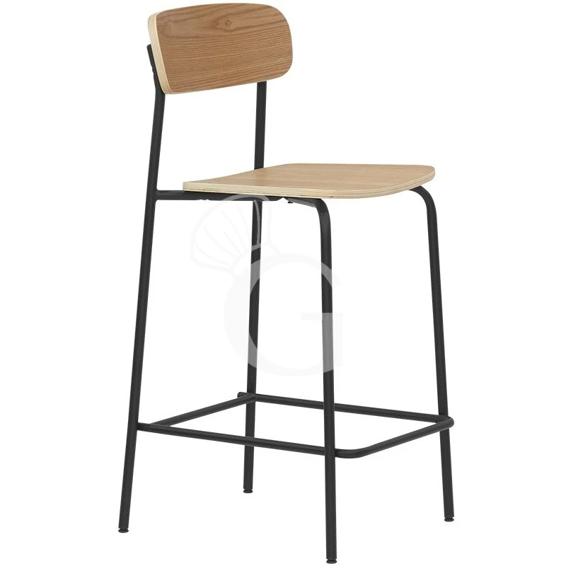 Sgabello Con Struttura In Metallo Verniciato, Schienale E Seduta In Legno 3 Sgabello Con Struttura In Metallo Verniciato, Schienale E Seduta In Legno