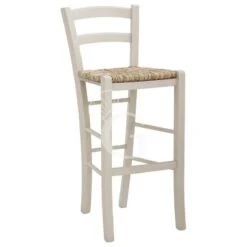 Sgabello Countryside Con Struttura In Legno E Seduta E Schienale Impagliate