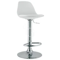 Sgabello Globe Con Struttura In Metallo Cromato, Seduta E Schienale In Polipropilene E Cuscino In Ecopelle