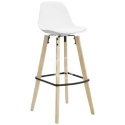 Sgabello Tallin Con Struttura In Legno E Metallo, Seduta In Polipropilene E Cuscino In Ecopelle