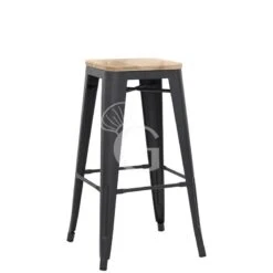 Sgabello Time Con Struttura In Metallo Verniciato E Seduta In Legno