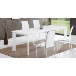 Tavolo Con Struttura In Metallo Verniciato E Piano Allungabile In Cristallo, Estensione In MDF Laccata