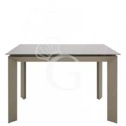 Tavolo Con Struttura In Metallo Verniciato E Piano Allungabile In Vetroceramica Temperato Spessore 11,5 Mm