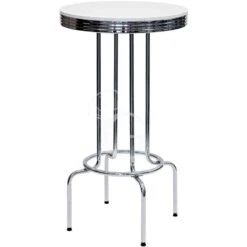 Tavolo Da Interno In Acciaio Cromato, Piedini Regolabili E Piano In Poliestere ⌀ 76 Cm