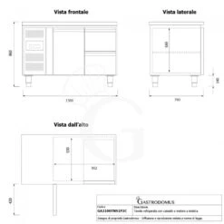 Tavolo Refrigerato 2 Cassetti 1 Porta 700 Mm +2°C/+8°C Motore A Sinsitra -Vendite GATRODOMUS tavolo frigo con 1 porta e 2 cassetti prof 700 e temperatura 2c8c 6
