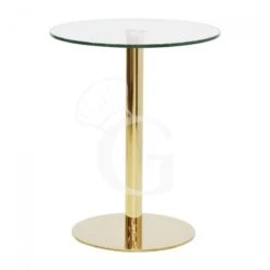 Tavolo In Acciaio Inox Ottonato Con Piano In Vetro Temperato Diametro 700 Mm