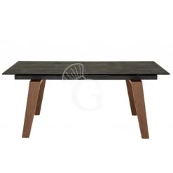 Tavolo In Metallo Verniciato, Gambe In Legno, Piano Allungabile In Vetroceramica