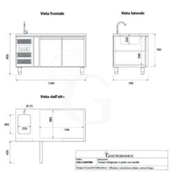 Tavolo Refrigerato 2 Porte Con Lavello,motore A Sinistra,Prof. 700 Mm,temp +2°C/+8°C, Completo Di Rubinetto, Classe Energetica B -Vendite GATRODOMUS tavolo lavello armadiato refrigerato 2 porte prof 700 mm 2c8c motore a sinistra classe energetica e con foro rubinetto o 25 mm 10
