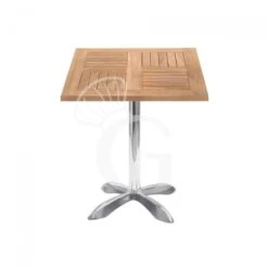 Tavolo Quadrato Piano In Teak E Base In Alluminio - L700xP700xH730 Mm
