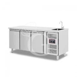 Tavolo Refrigerato 3 Porte Con Lavello,motore A Destra,Prof. 700 Mm,temp +2°C/+8°C, Completo Di Rubinetto Classe Energetica B