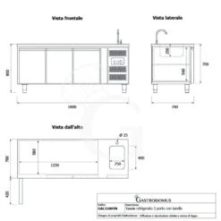 Tavolo Refrigerato 3 Porte Con Lavello,motore A Destra,Prof. 700 Mm,temp +2°C/+8°C, Completo Di Rubinetto Classe Energetica B 24 Tavolo Refrigerato 3 Porte Con Lavello,motore A Destra,Prof. 700 Mm,temp +2°C/+8°C, Completo Di Rubinetto Classe Energetica B -Vendite GATRODOMUS tavolo refrigerato 2 porte gn 11 prof700 tn 22