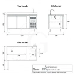 Tavolo Refrigerato 2 Porte Con Lavello E Alzatina, Motore A Destra, Prof. 700 Mm,temp +2°C/+8°C, Completo Di Rubinetto -Vendite GATRODOMUS tavolo refrigerato 2 porte gn 11 prof700 tn 43