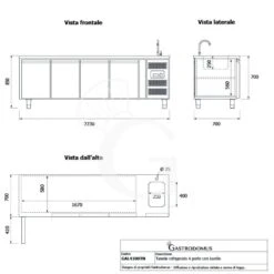 Tavolo Refrigerato 4 Porte Con Lavello,motore A Destra,Prof. 700 Mm,temp +2°C/+8°C, Completo Di Rubinetto Classe Energetica B -Vendite GATRODOMUS tavolo refrigerato 2 porte gn 11 prof700 tn 55