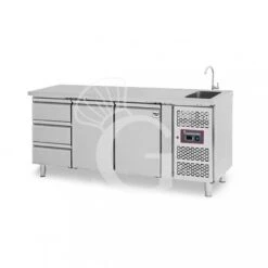Tavolo Refrigerato 3 Cassetti 2 Porte Con Lavello, Prof. 700 Mm, Temp. +2°C/+8°C, Completo Di Rubinetto