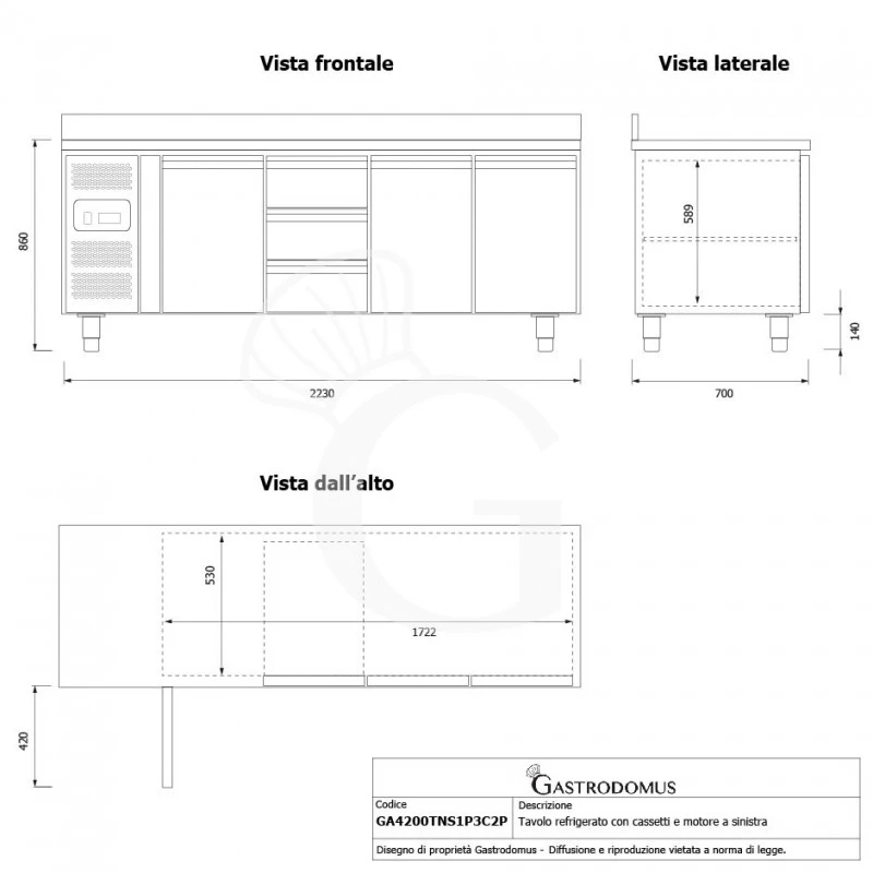Tavolo Refrigerato 3 Cassetti 3 Porte 700 Mm -2°C/+8°C Alzatina, Motore A Sinistra 11 Tavolo Refrigerato 3 Cassetti 3 Porte 700 Mm -2°C/+8°C Alzatina, Motore A Sinistra - immagine 9