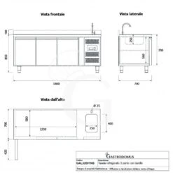 Tavolo Refrigerato 3 Porte Con Lavello E Alzatina,motore A Destra, Prof. 700 Mm, Temp. +2°C/+8°C, Completo Di Rubinetto -Vendite GATRODOMUS tavolo refrigerato 3 porte con lavello e alzatinamotore a destra prof 700 mm temp 2c8c completo di rubinetto 8