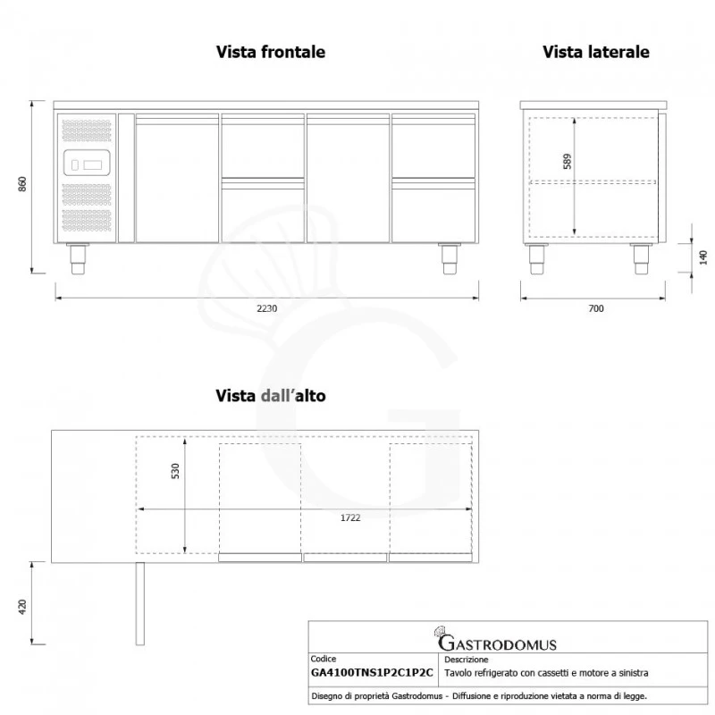 Tavolo Refrigerato 4 Cassetti 2 Porte 700 Mm -2°C/+8°C - Motore A Sinistra 9 Tavolo Refrigerato 4 Cassetti 2 Porte 700 Mm -2°C/+8°C - Motore A Sinistra - immagine 7