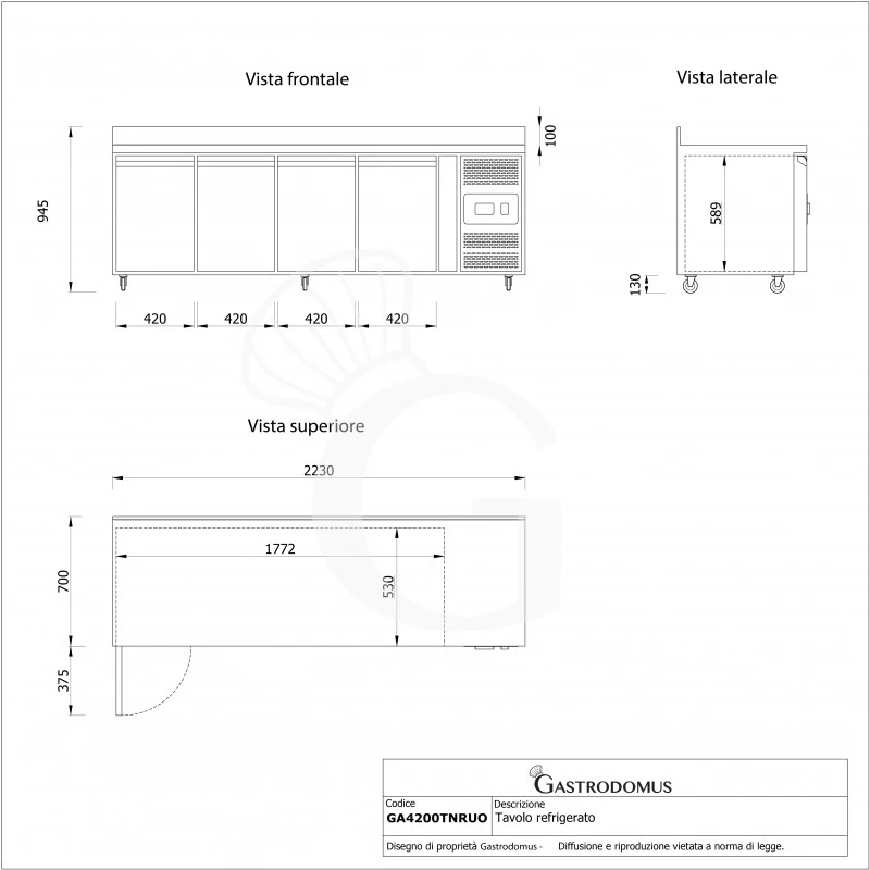 Tavolo Refrigerato 4 Porte Alzatina Su Ruote Prof. 700 Mm -2°C/+8°C Classe Energetica D, Con Ruote Montate 12 Tavolo Refrigerato 4 Porte Alzatina Su Ruote Prof. 700 Mm -2°C/+8°C Classe Energetica D, Con Ruote Montate - immagine 10