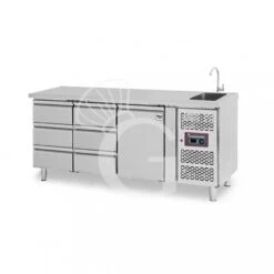 Tavolo Refrigerato 6 Cassetti 1 Porta Con Lavello, Prof. 700 Mm, Temp. +2°C/+8°C, Completo Di Rubinetto