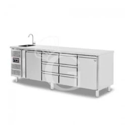 Tavolo Refrigerato 6 Cassetti 2 Porte Con Lavello,motore A Sinistra Prof. 700 Mm, Temp. +2°C/+8°C, Con Rubinetto