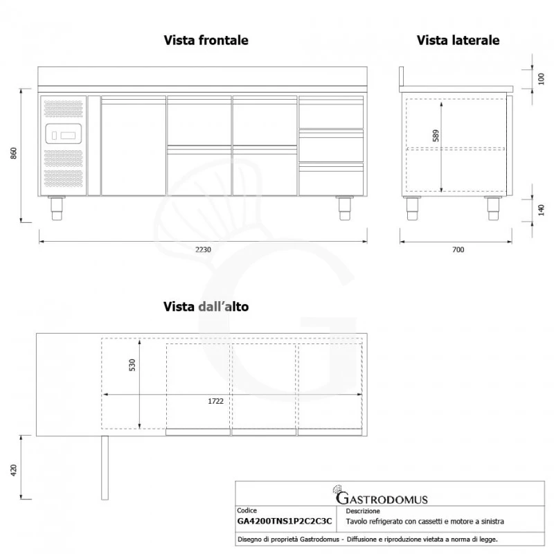 Tavolo Refrigerato 7 Cassetti 1 Porta 700 Mm -2°C/+8°C Alzatina, Motore A Sinistra 8 Tavolo Refrigerato 7 Cassetti 1 Porta 700 Mm -2°C/+8°C Alzatina, Motore A Sinistra - immagine 6