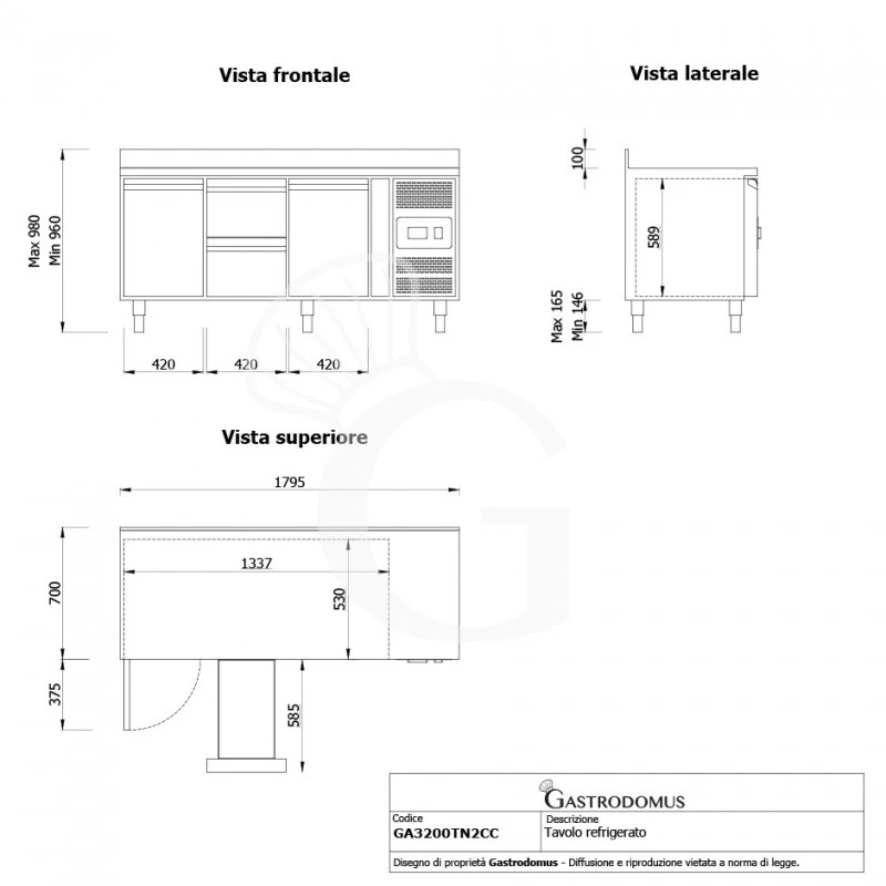 Tavolo Refrigerato 2 Cassetti 2 Porte 700 Mm -2°C/+8°C Alzatina Per Gastronomia 12 Tavolo Refrigerato 2 Cassetti 2 Porte 700 Mm -2°C/+8°C Alzatina Per Gastronomia - immagine 10