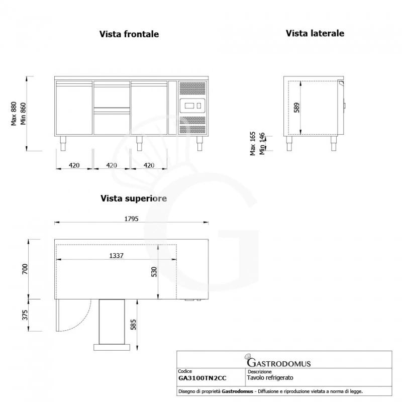 Tavolo Refrigerato 2 Cassetti 2 Porte 700 Mm -2°C/+8°C Per Gastronomia 10 Tavolo Refrigerato 2 Cassetti 2 Porte 700 Mm -2°C/+8°C Per Gastronomia - immagine 8