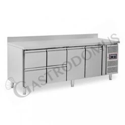 Tavolo Refrigerato 4 Cassetti 2 Porte 700 Mm -2°C/+8°C Alzatina Per Gastronomia -Vendite GATRODOMUS tavolo refrigerato con 2 porte e 4 cassetti alzatina prof700 e temperatura 2c8c 2
