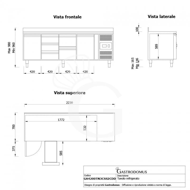 Tavolo Refrigerato 5 Cassetti 2 Porte 700 Mm -2°C/+8°C Alzatina Per Gastronomia 12 Tavolo Refrigerato 5 Cassetti 2 Porte 700 Mm -2°C/+8°C Alzatina Per Gastronomia - immagine 10